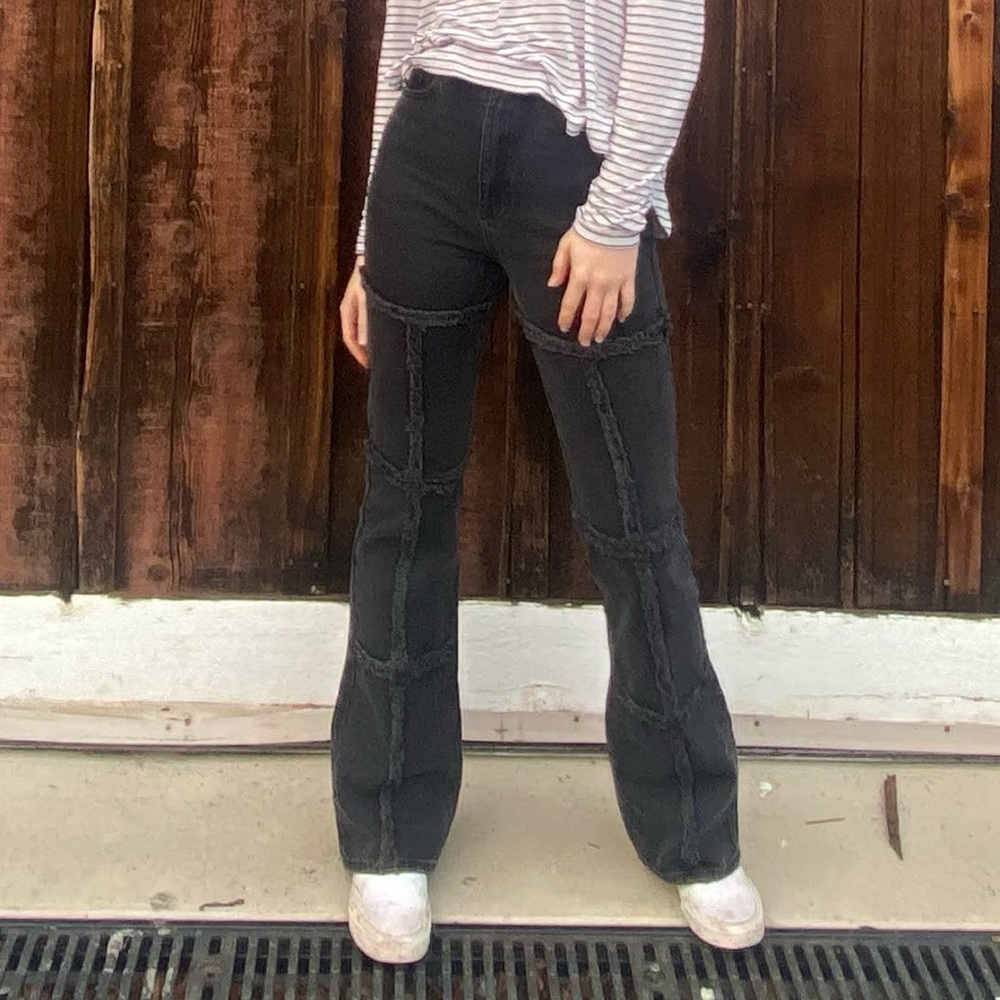 Black ribbed high waisted boot cut jeans. Pacsun. S.25